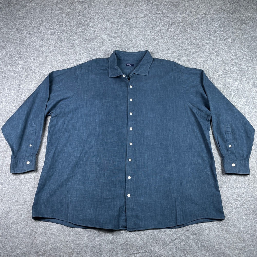 Proper Cloth Button Down Shirt Mens 31x32 Blue Linen Blend Slub Spread Collar
